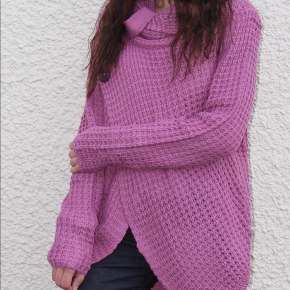 Main Strip Cowl Neck Asymmetric Button Sweater, Lavender - Picture 2 of 3